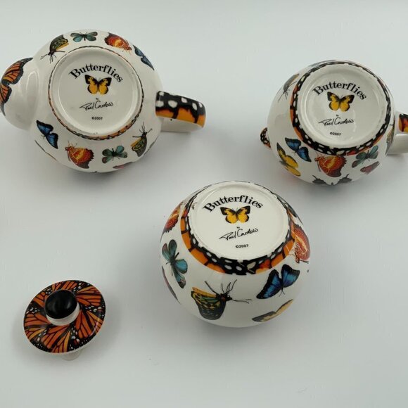 Vtg 2007 Paul Cardew Butterflies Teapot, Creamer, Sugar Bowl & Lid England - Picture 8 of 8